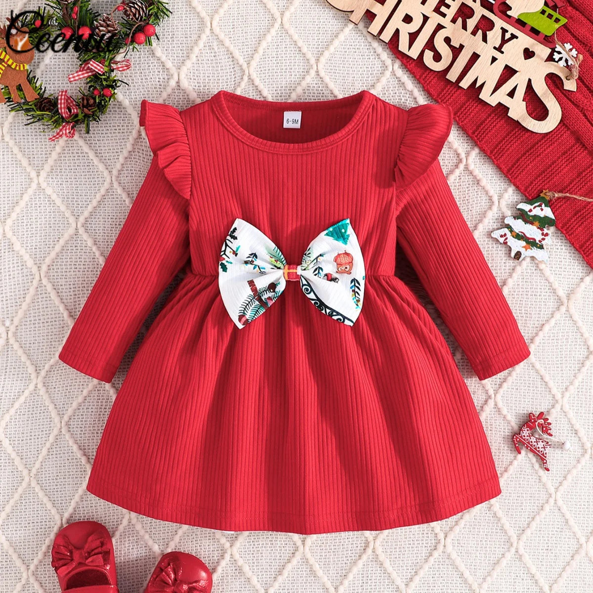 Baby Dress For New Year Green Tree Print Xmas Christmas Dress For Newborns Toddler My First New Year Girls Costumes