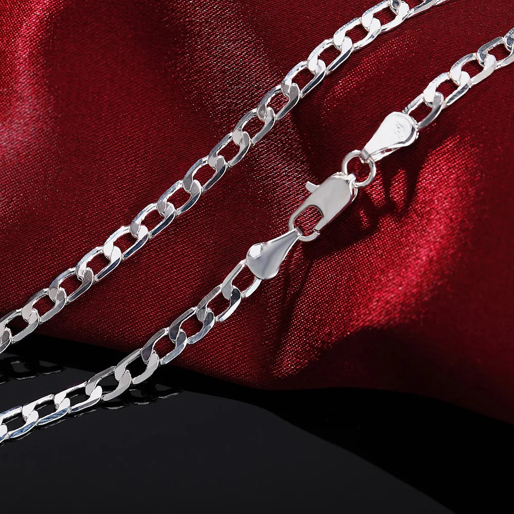 Hot y2k style 925 Sterling Silver 4MM Flat Sideways Chain Bracelets Necklaces Jewelry sets For Women fashion party wedding gifts