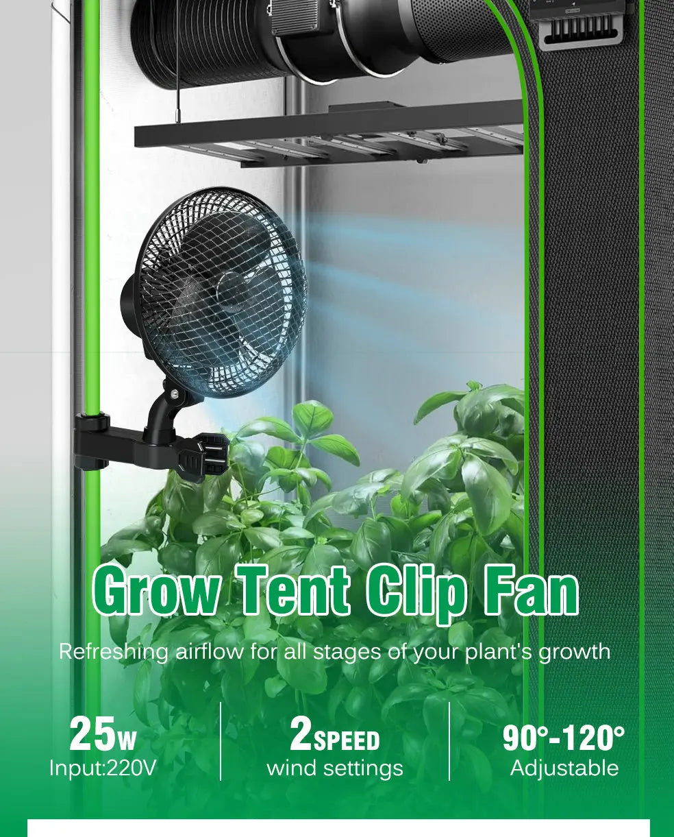 Plant Tent Cooling Clip-On Fan 25W Two-Speed Adjustable Shaking Head Suitable for Tents Household Cooling Fan