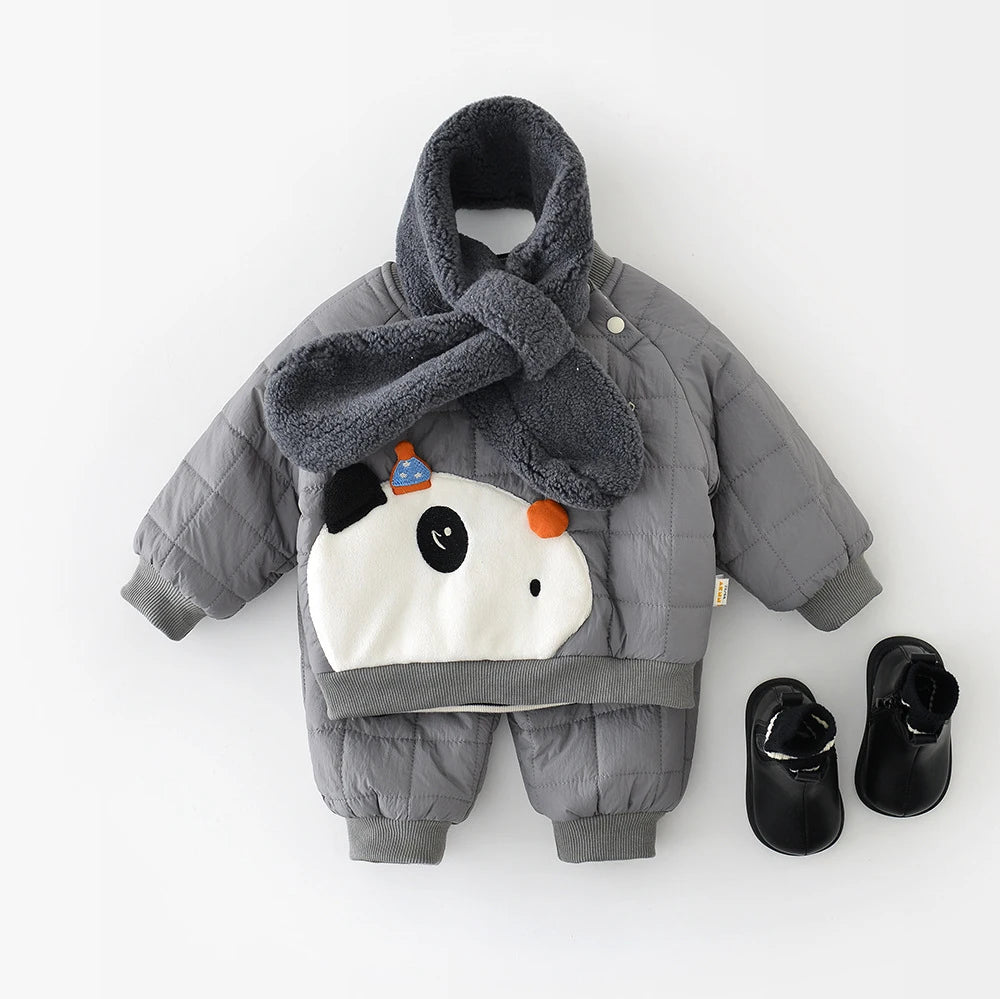 LILIGIRL Winter Baby Clothes Set 6M-3T Thicken Toddler Boys Cartoon Panda Suit Simple Loose Infant Fleece Padded Outfit 2PCS
