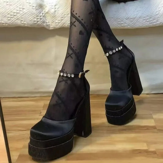 New Fashion Women Pumps Retro Mary Janes Chunky Heels Sandals Spring Platform Dress Party Wedding Basic Shoes Woman Big Size