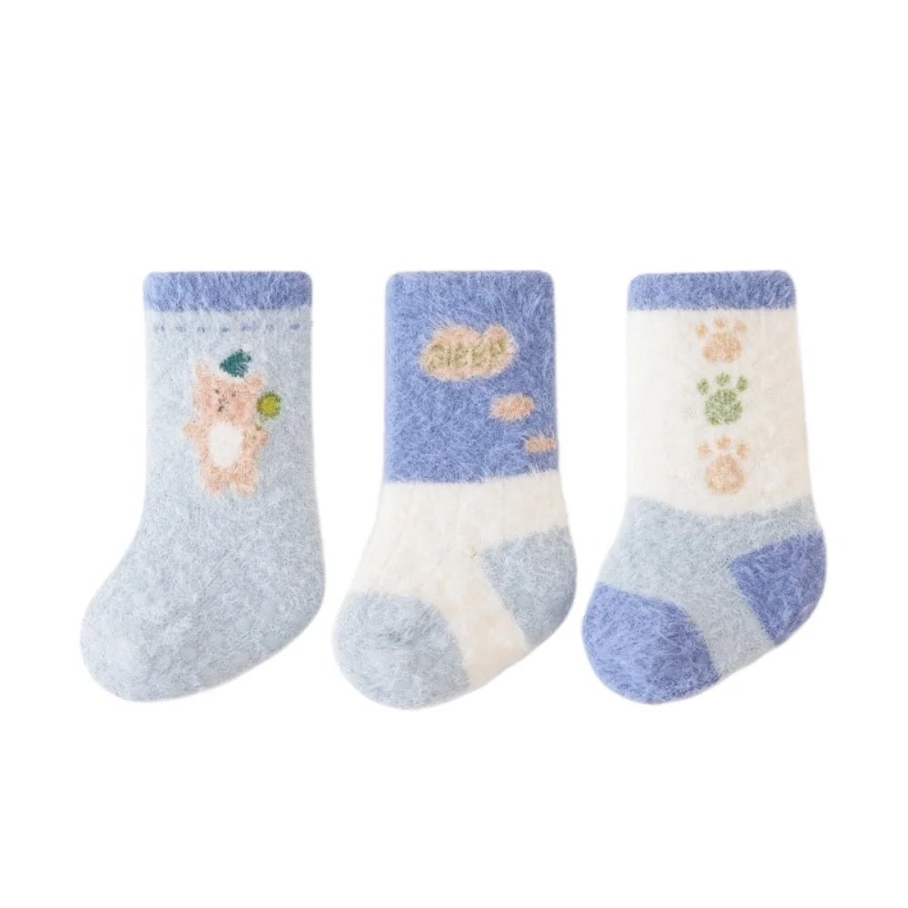 3Pair Adorable Winter Cartoon Baby Plush Socks,Soft Socks for 0-24 Mother Baby and Toddler,Comfortable Footwear for Little Ones