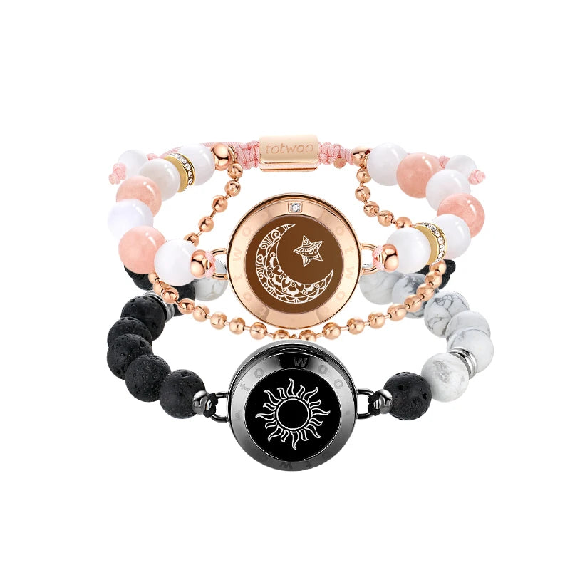 Totwoo Touch Smart Beaded Bracelets for Couple Emotional Bluetooth Jewelry Gift for Girlfriend Boyfriend Anniversary Birthday