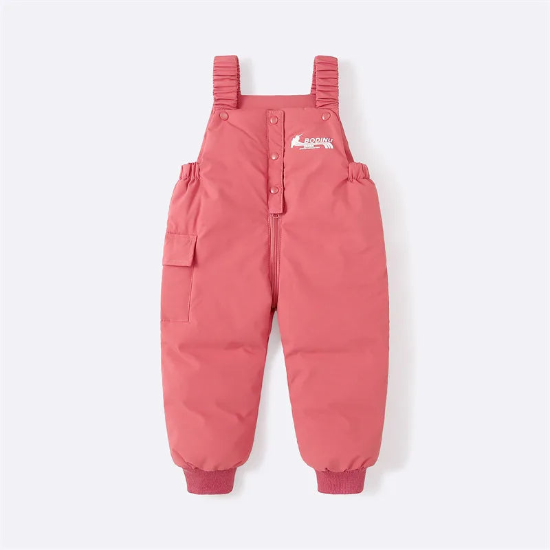 2025 Autumn Winter Baby Boys Overalls Solid Color Lining Plush Keep Warm Jumpsuit For 1-4Y Toddlers Kids Down Cotton Trousers