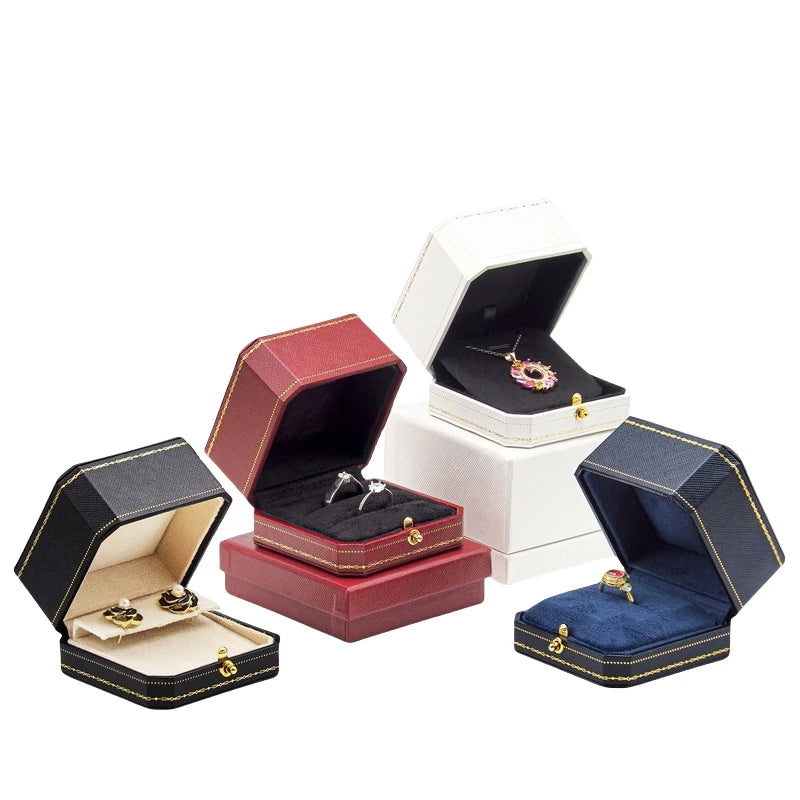 Customizable LOGO Vintage Octagonal Gold Text Storage Box Ring Earnail Bracelet  Jewelry Packaging Case Collection Storage Box