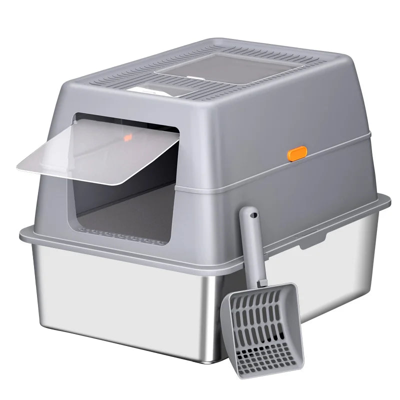 XXXL Stainless Steel Litter Box with Lid，Extra Large 28"L*20"W*18.1"H Metal Cat Litter Boxs,Jumbo Enclosed Removable Litter Box