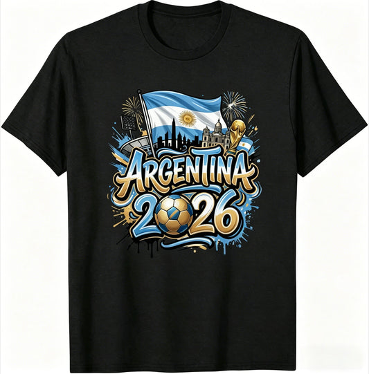 Unisex Argentina 2026 Soccer Tee Vintage Style Graphic Football Fan Supporter Casual Streetwear Top