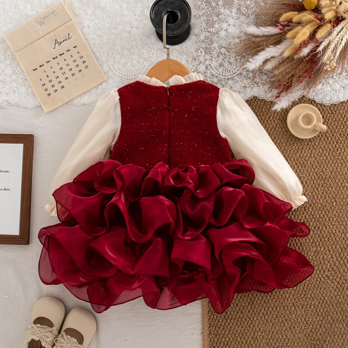 Autumn And Winter New Princess Style Baby Girl Dresses, Red Children'S Clothes For Birthday Parties Suitable For Babies Aged 0-3