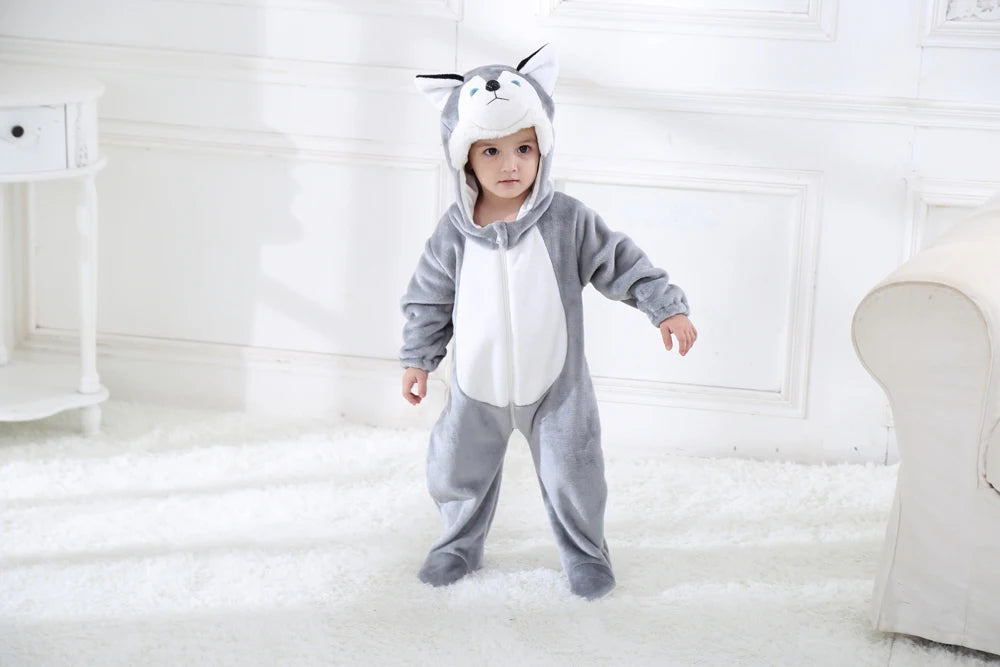 Umorden Animal Dog Husky Romper Costume Kigurumi Jumpsuit Onesies for Baby Boys Infant Toddler Flannel Halloween Fancy Dress