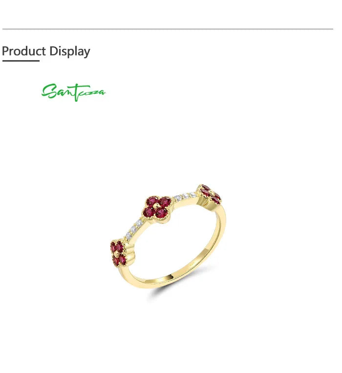 SANTUZZA 925 Sterling Silver Stackable Ring For Women Created Ruby Sapphire White CZ Delicate Flowers Wedding Gifts Fine Jewelry