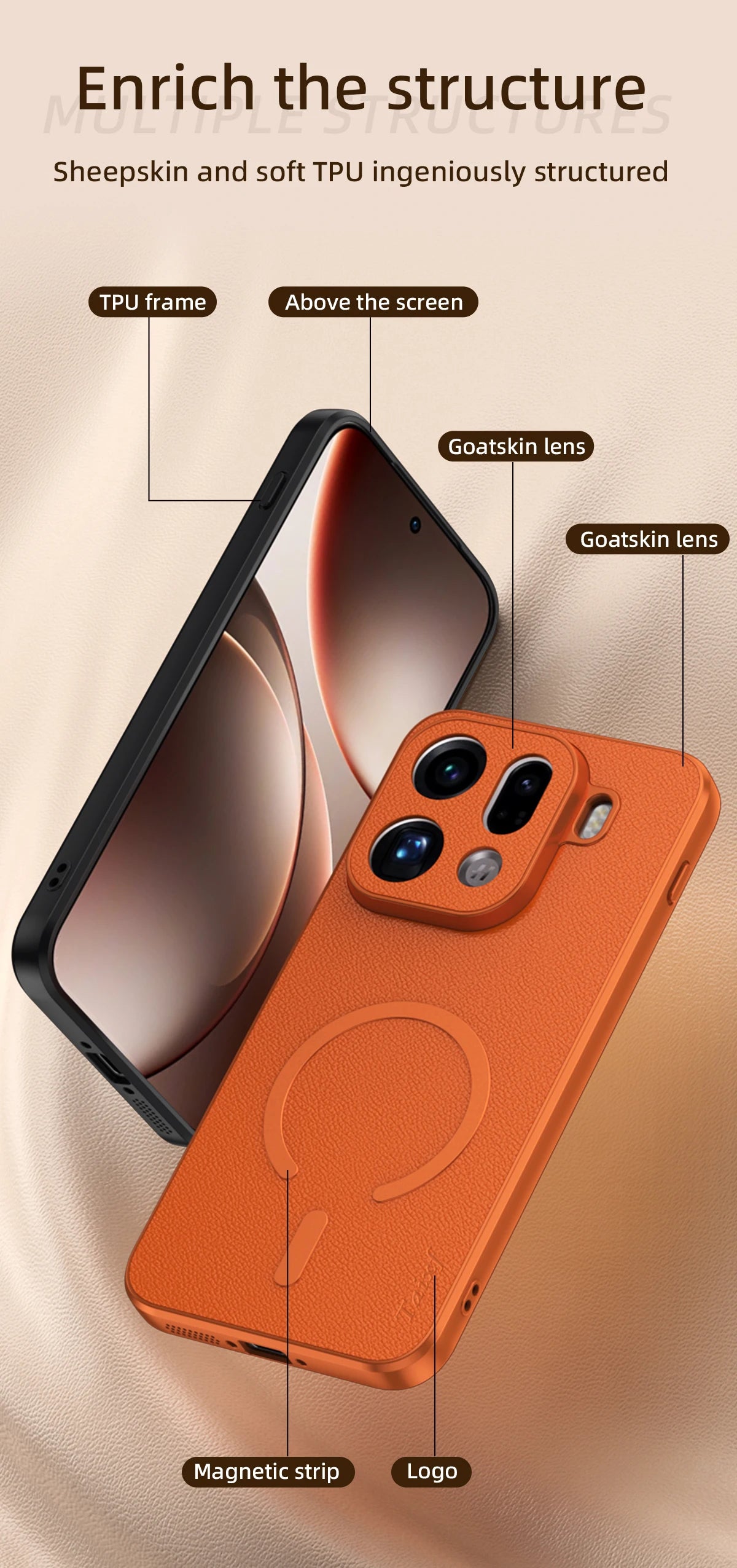 For POCO F8 Ultra Goat Leather TPU Frame Shockproof Case For Redmi K90 Pro Max Built-in Magnetic Strip Lens Protection Shell
