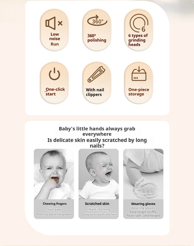 JUSTLANG Baby Electric Nail Trimmer Kit Kid Nail Polisher Tool Baby Care Manicure Set Easy Trim Nail Filer Clippers For Newborn