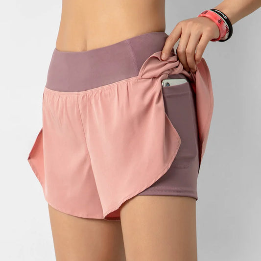 Sport Shorts Women Sportswear Double-deck Running Shorts Yoga Bottoms Summer Gym Fitness Training Jogging Short Pants