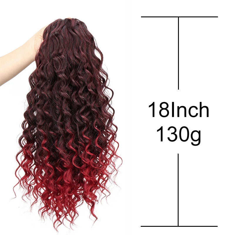 Synthetic 18Inch Long Kinky Curly Ponytail Drawstring Clip in Hair Extension Puff Afro Black Brown Hairpiece for Women