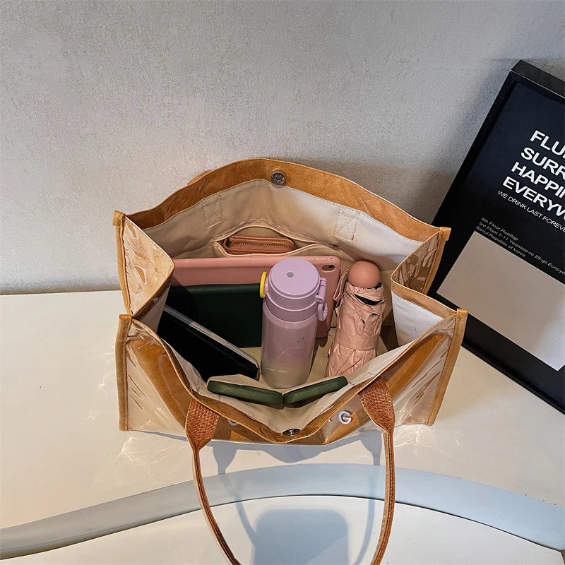 Women's Glossy Leather Tote Bag Letter Print Large Capacity Casual Commuter Shoulder Bag Fashion Daily Shopping Handbag 2026