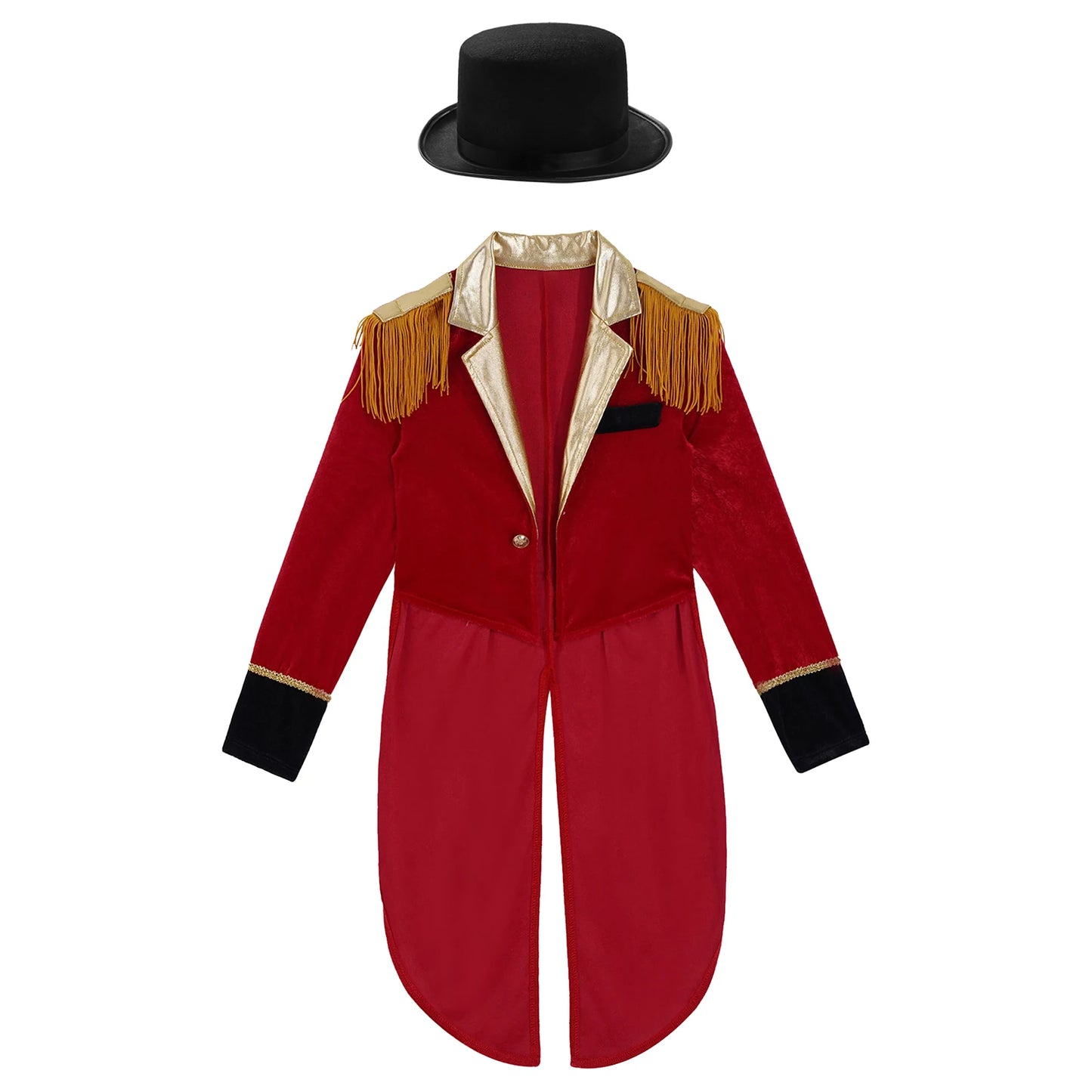 Boys Circus Halloween Performance Costume for Kids Dress Up Party Long Sleeve Lapel Tassel Tailcoat Felt Hat Ringmaster Cosplay
