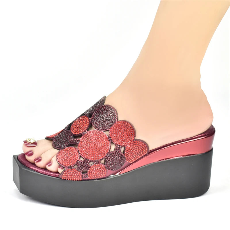 New Fashion Lady Shoes with Rhinestone Crystal Design Open Toe Sexy Nigerian Ladies Shoes Party Wedding Shoes Slippers Pumps