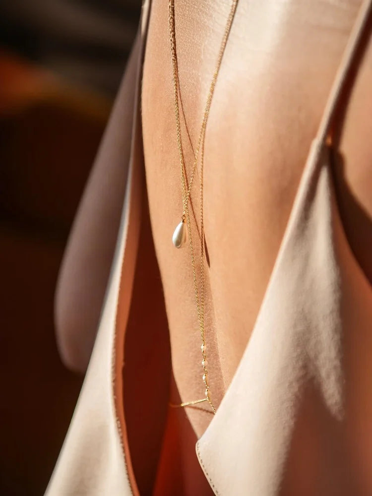 Simple Multilayer Pearl Back Drop Chain Necklace Women Fashion Metal Long Backless Body Chain Bride Wedding Jewelry Accessories