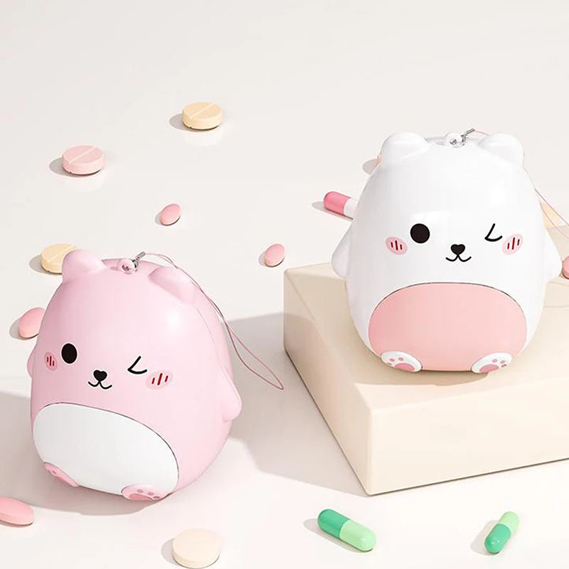 Cute Cartoon Small Bear Portable Double-layer Compartment Going Out Packed Separately Medicine Storage Plastic Pill Box Fashion