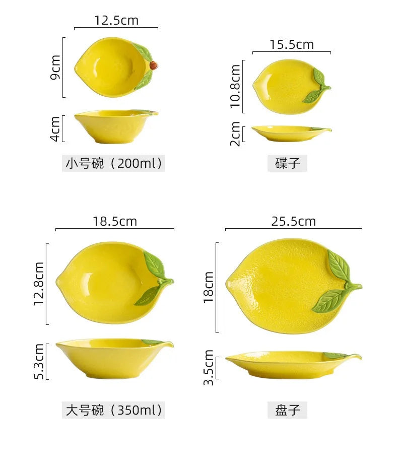 Creative Cartoon Lemon Shaped Ceramic Salad Bowl Soup Bowl Family Fruit Snack Plate Kitchen Utensils Accessories