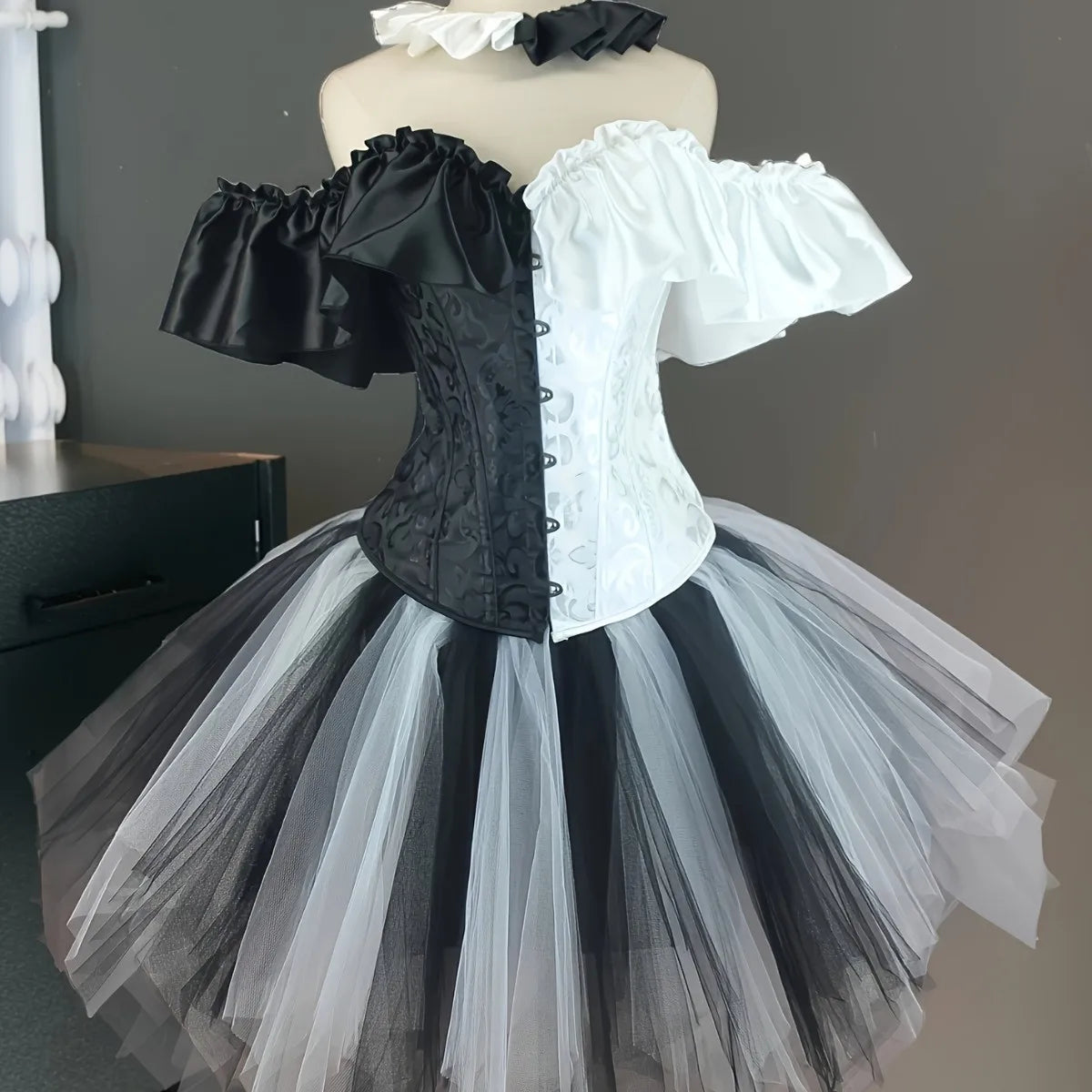 Halloween Clown Cosplay Costume Women Corsets Suit With Skirt Circus Performance Outfit Role Play Party Carnival Jester Dress