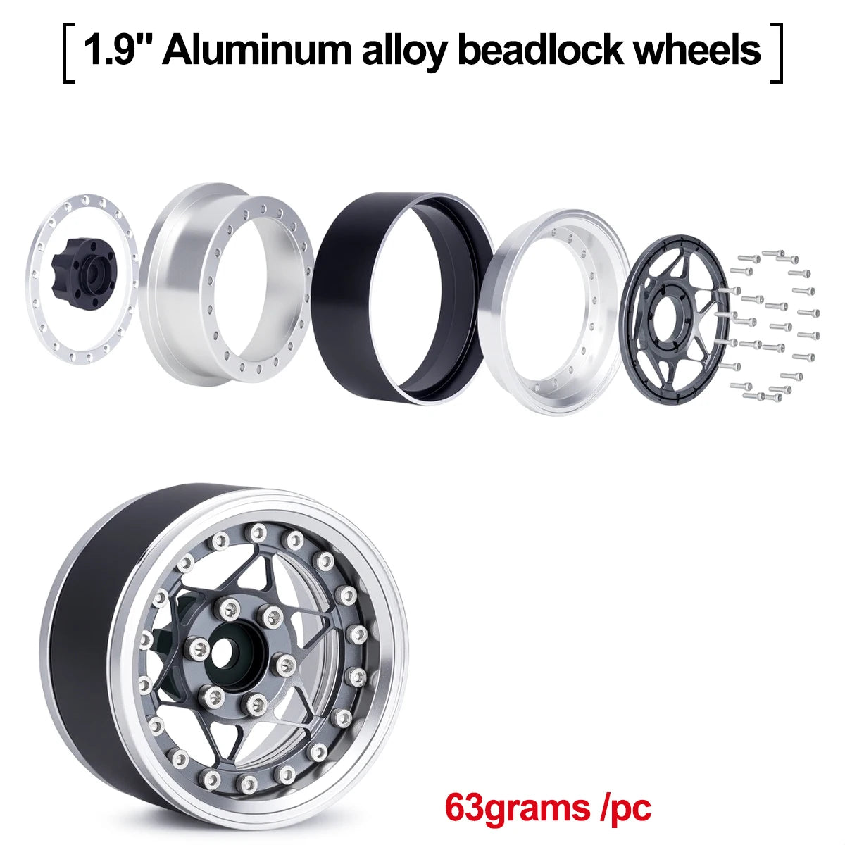 Universal CNC Aluminum 1.9" Beadlock Wheels for 1/10 RC Crawler - Fits Axial SCX10, TRX4, TRX6, Redcat Gen8, D90 Upgrade Parts