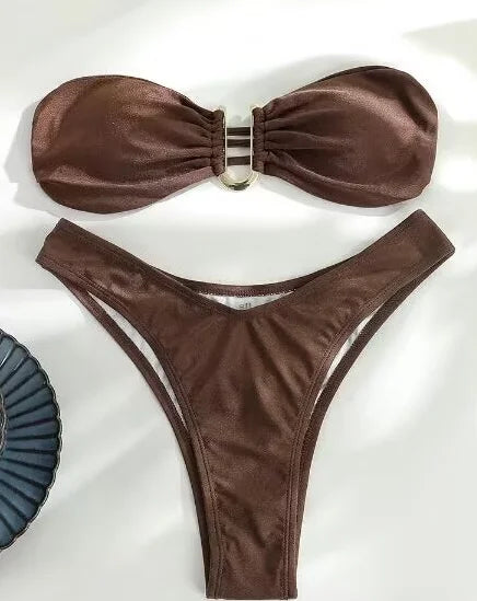 Miyouj Push up Swimsuit Sexy Bikini New Two Piece Suit Solid Color Bikini Sets 2026 Swimwear Low Waist Biquini High Cut Bathwear