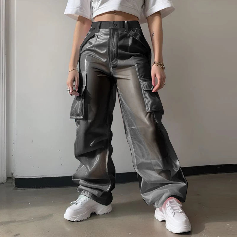 INCERUN Men Pants Mesh Gradient Button Joggers Straight Trousers Men Joggers Streetwear Pockets Oversize Fashion Long Pants 2026