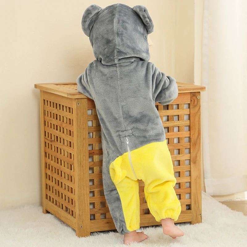 MICHLEY Halloween Elephant Winter Baby Rompers Clothes Costume Flannel Hooded Bodysuits Pajamas Animals Jumpsuit For Boys Bebe