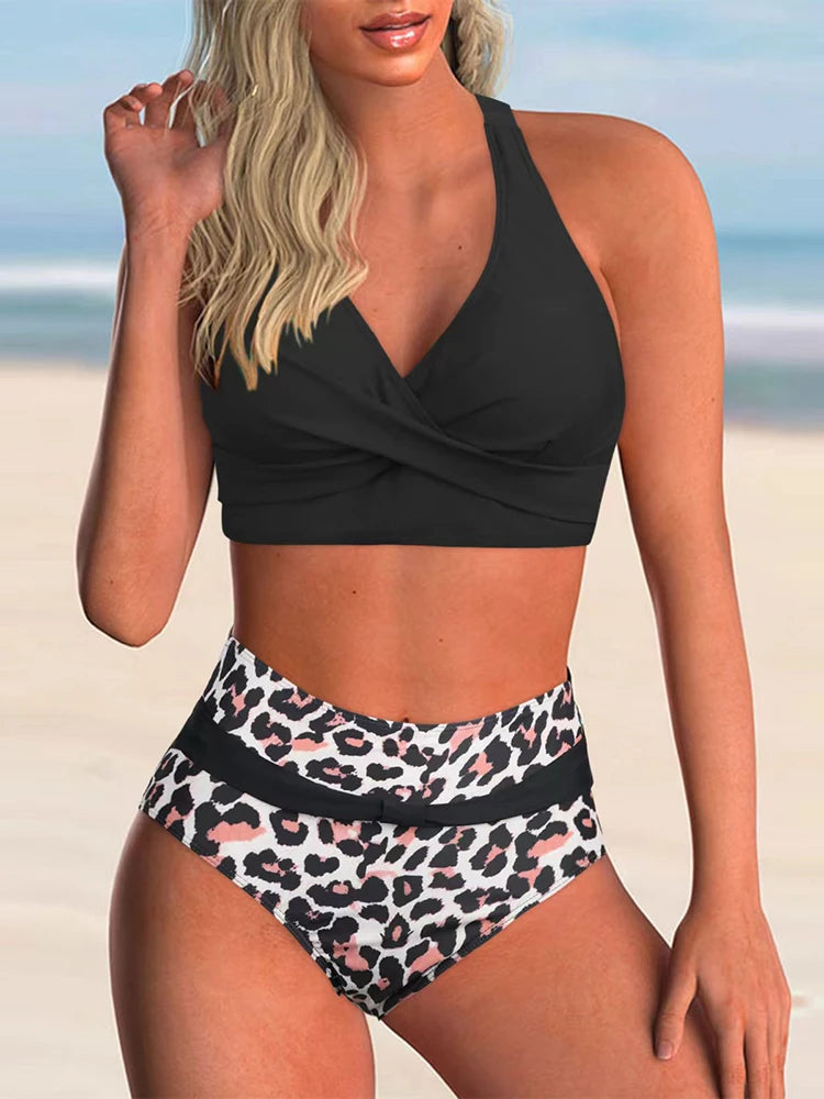 Circyy Print Swimsuit Women Split Swimsuit Contrast Color Striped Dot Bikini Set High Waisted Fashion Beachwear Summer 2025 New