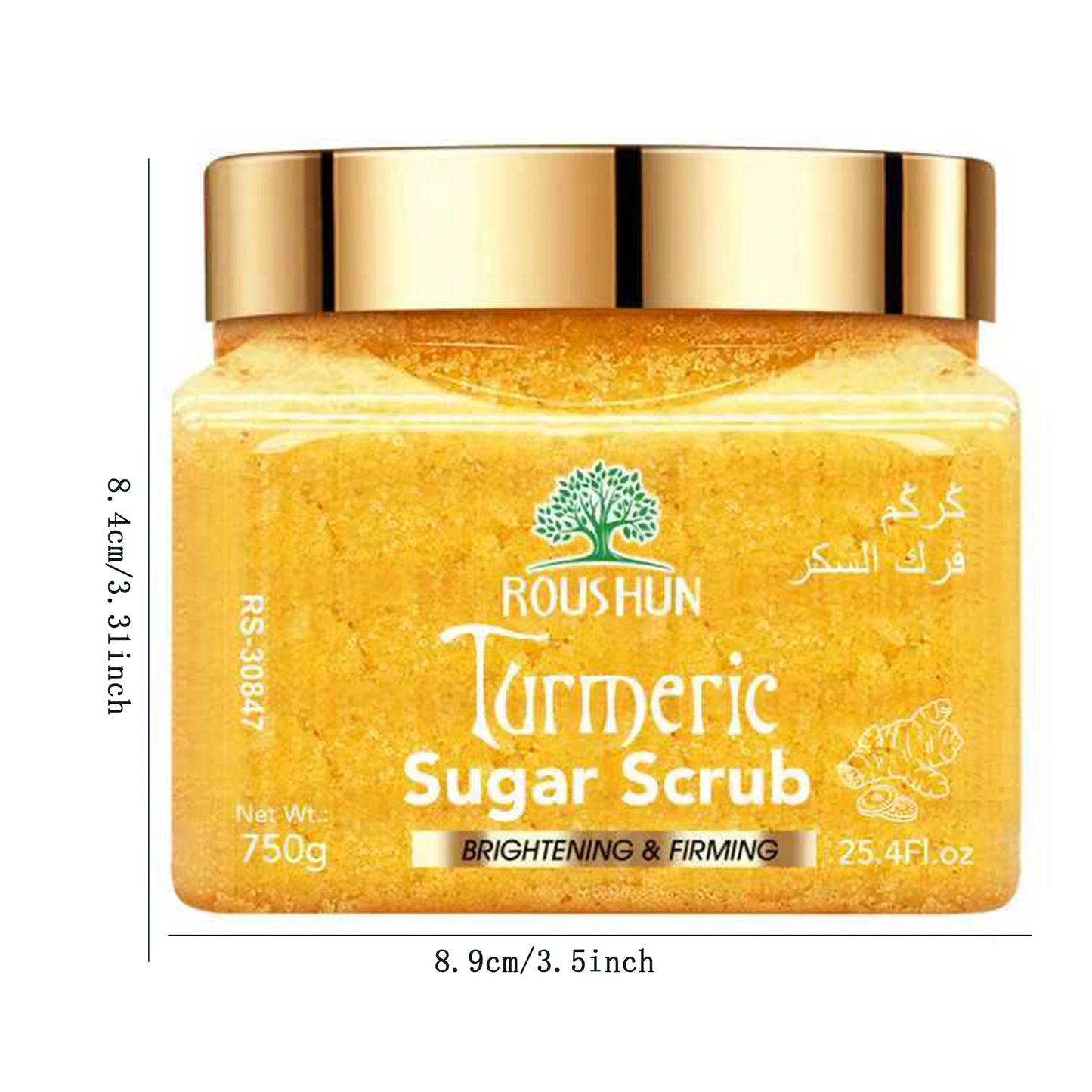 ROUSHUN Turmeric sugar scrub Large Capacity Family Pack Body Scrub Gentle Deep Cleansing Skin750g