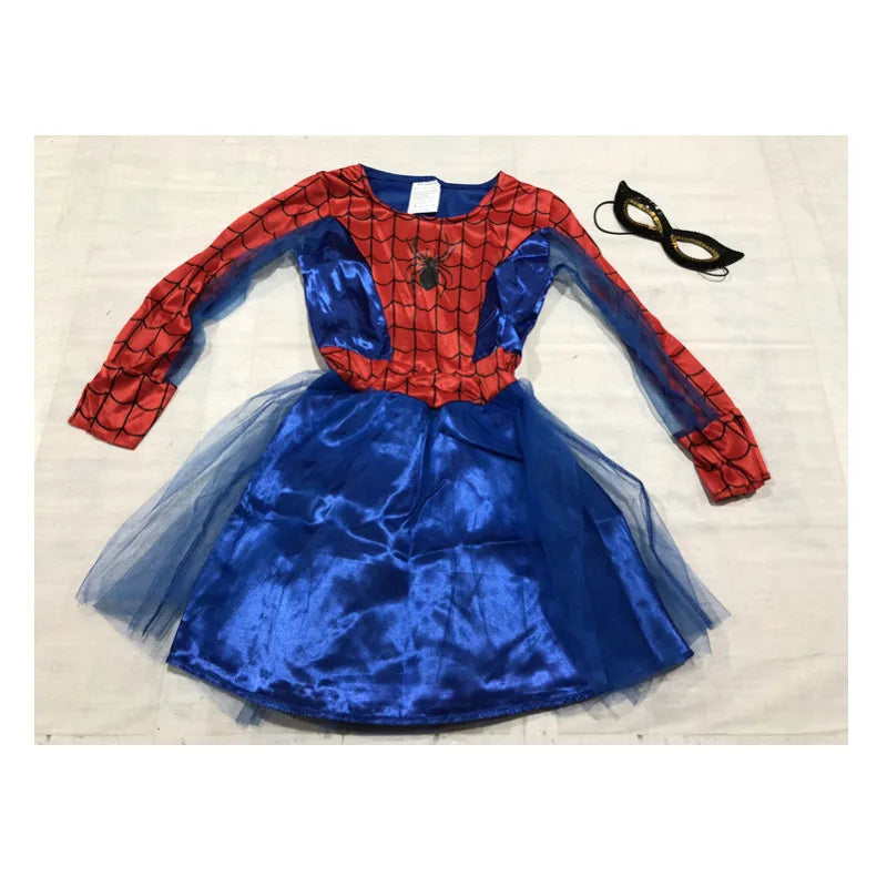 Kids Girls Spiderhero Costume Cosplay Spidergirls Dress Eye Mask Halloween Fancy Dress Clothing
