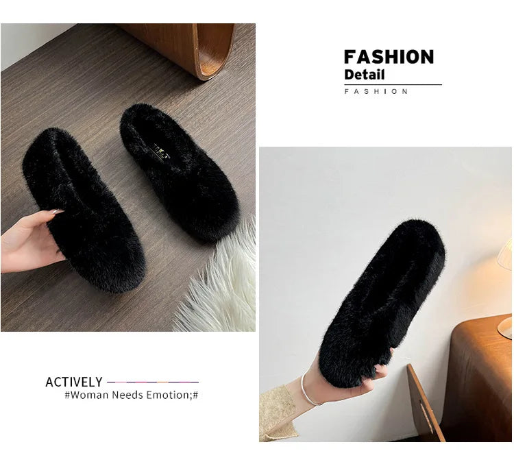 Women's Shoes 2025 New Style Warm Mink Wool Fleece Soft-soled Bean Shoes, Plus-size Women's Shoes43 Mom Shoes Luxury Shoes Women