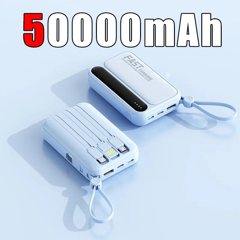 Lenovo 50000mAh Large Capacity Power Bank 4 In1 Built in Cables Intelligent Digital Display Light Fast Charging For IPhone