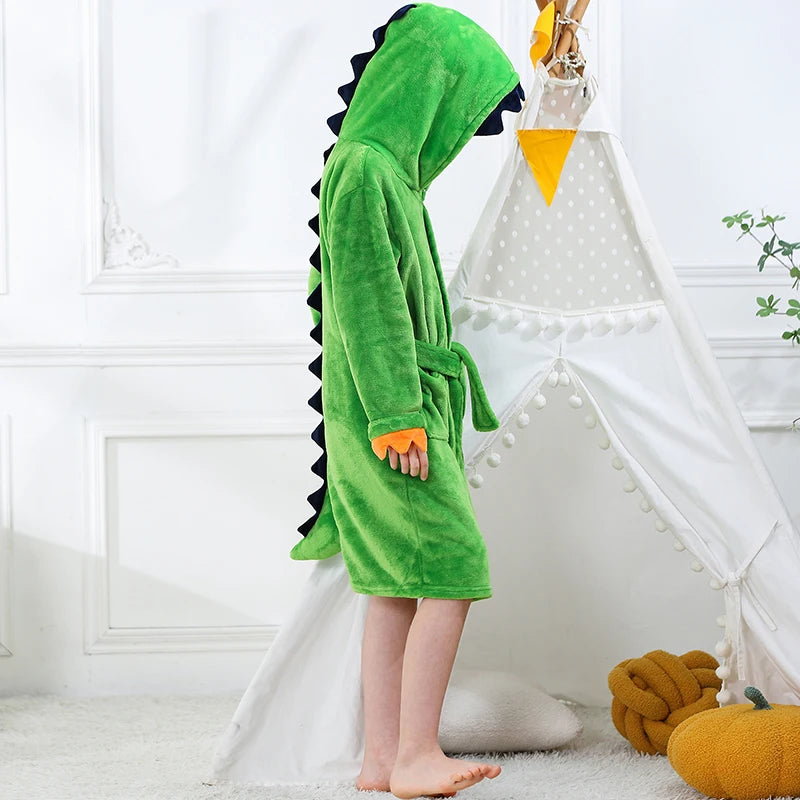 Halloween Dinosaur Bathrobes for Children 3 5 7 9 11 13 Years Kids Animal Flannel Homewear Boy Hooded Sleepwear Girls Nightgown