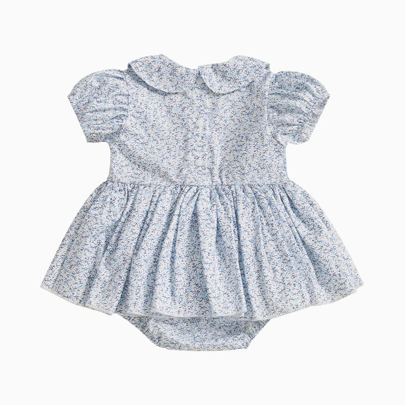 Baby Girls Summer Romper Dress Short Sleeve Bow Embroidery Floral Print Sweet Romper Baby Clothing