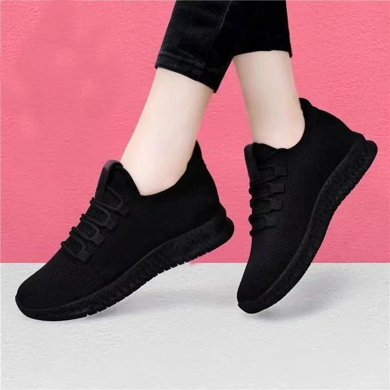 Women Casual Sport Shoes Light Sneakers Women's Black Outdoor Breathable Mesh Black Running Shoes Athletic Jogging Tennis Shoes