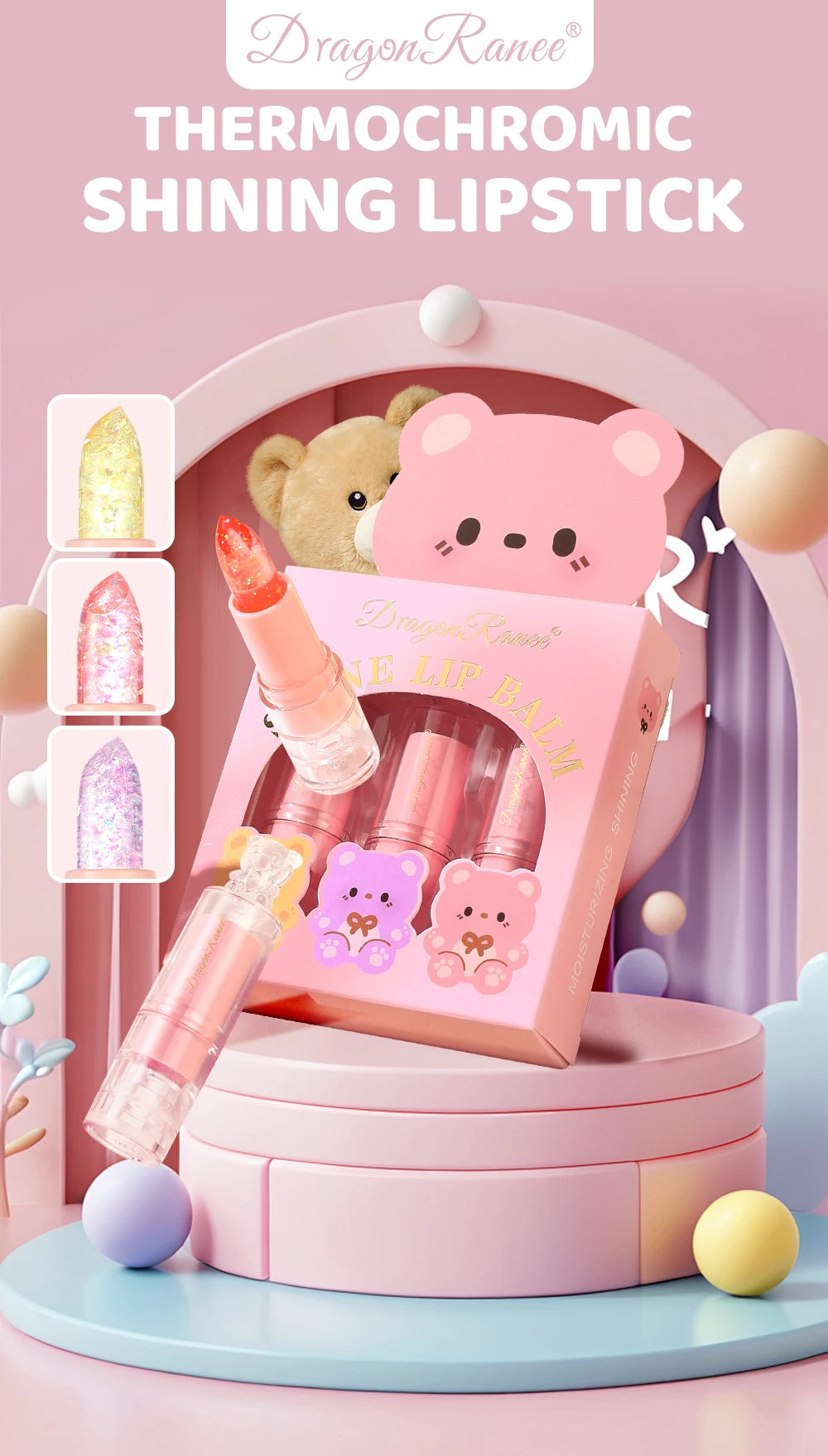 Three Lipstick Sets in a Box That Enhance Complexion, Moisturize, Hydrate, Are Waterproof, Do Not Fade, and Do Not Transfer to Cups. Beginner Lipstick Set