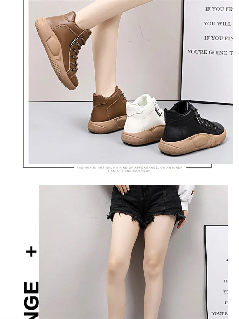CINESSD Version of High-top Shoes for Female Students Trend of Casual Running Shoe Comfortable Lace-up Sneakers Female Shoes