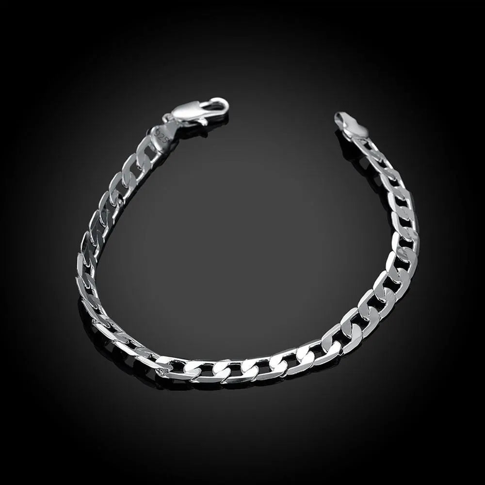 Hot y2k style 925 Sterling Silver 4MM Flat Sideways Chain Bracelets Necklaces Jewelry sets For Women fashion party wedding gifts