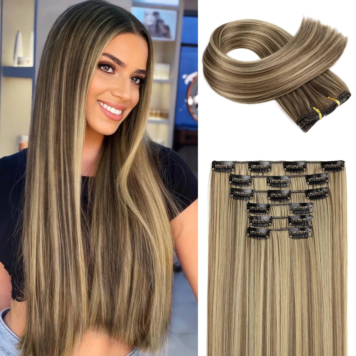 Synthetic Clips in Hair Extensions 6Pieces/Set 24 Inch Long Straight Extensions for Women Hairpiece