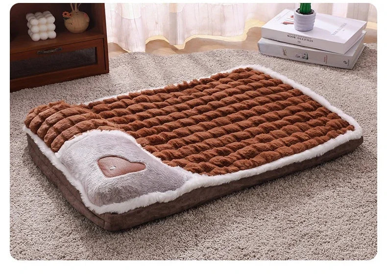 2024 NEW Winter Warm Dog Sleeping Mat Comfortable Dog Bed Plush Pet Mat for Small Medium Large Dogs Square Puppy Bed with Pillow