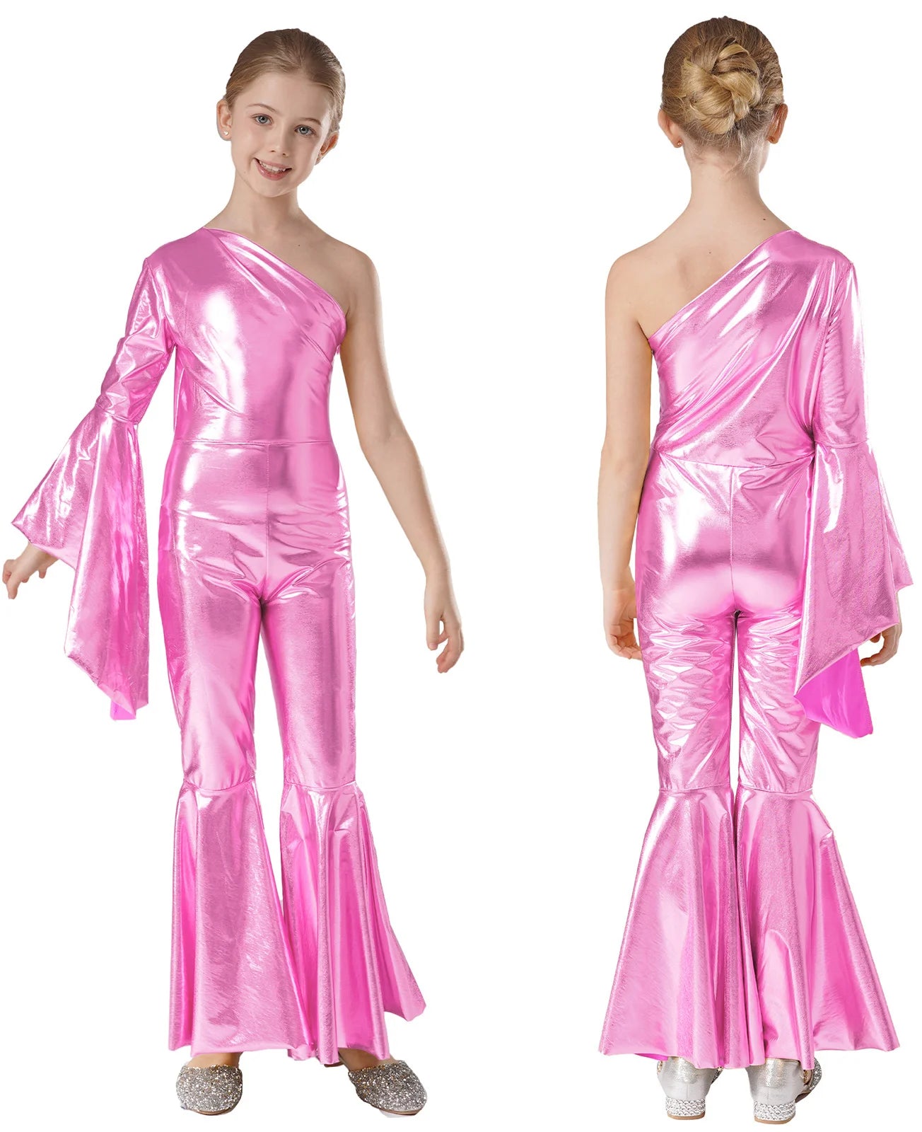 Kids Girls Hippie Halloween Costume Tassels Unitard Bell-bottom Long Pants Bodysuit Jumpsuit Disco Dance 60s 70s Rave Party Wear