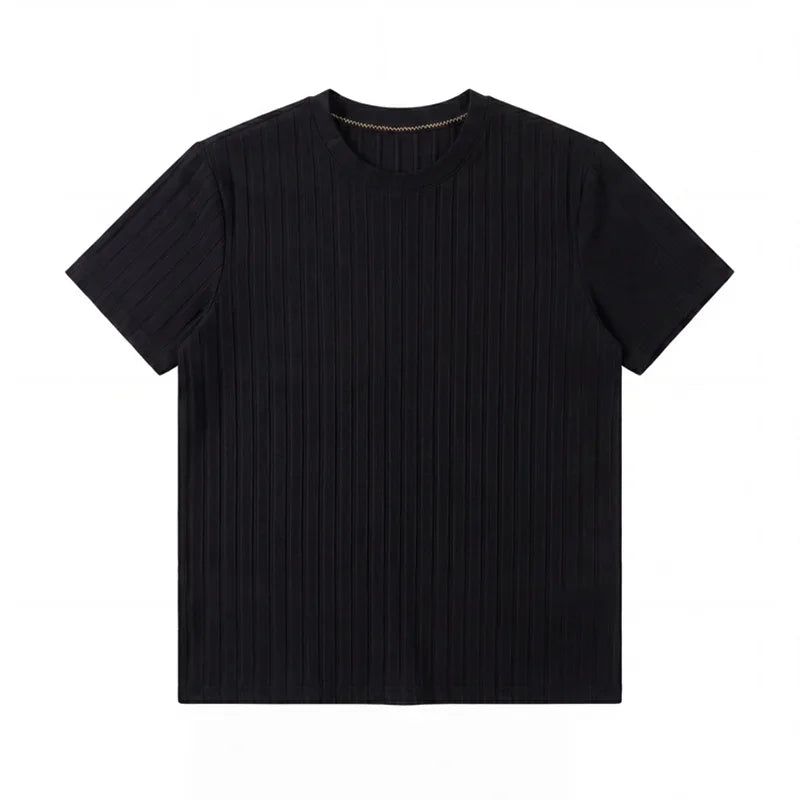 Men's Minimalist Crew Neck Ribbed T Shirt Comfortable Elastic Fabric Short Sleeve For Office And Casual Wear