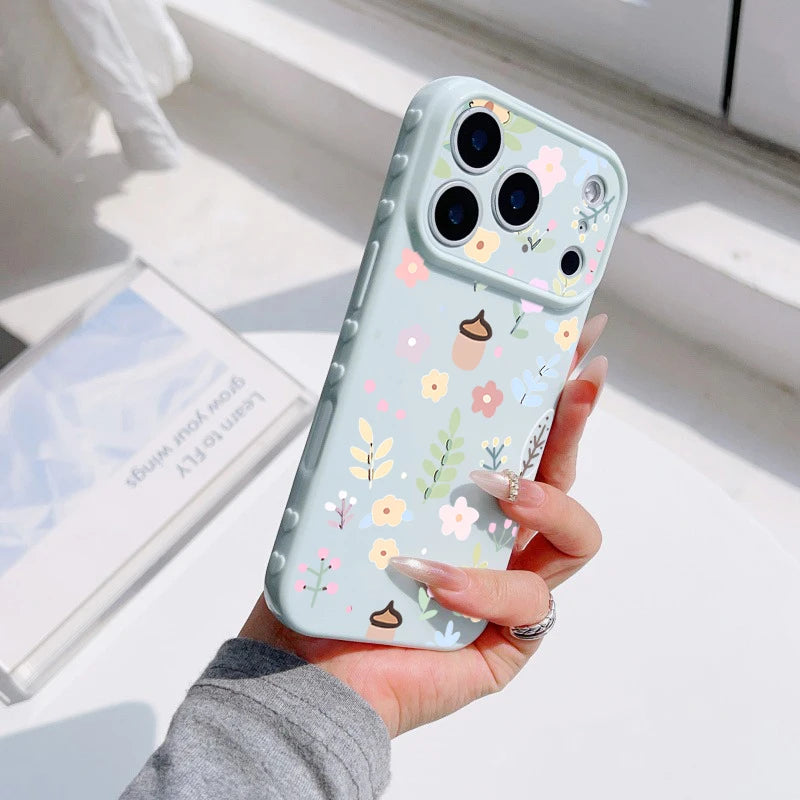 Spring Pastel Floral Shockproof Phone Case For iPhone 17 Pro 16 Plus 15 Pro 14 13 12 11 Pro Max Heart Side Cute Girly Back Cover