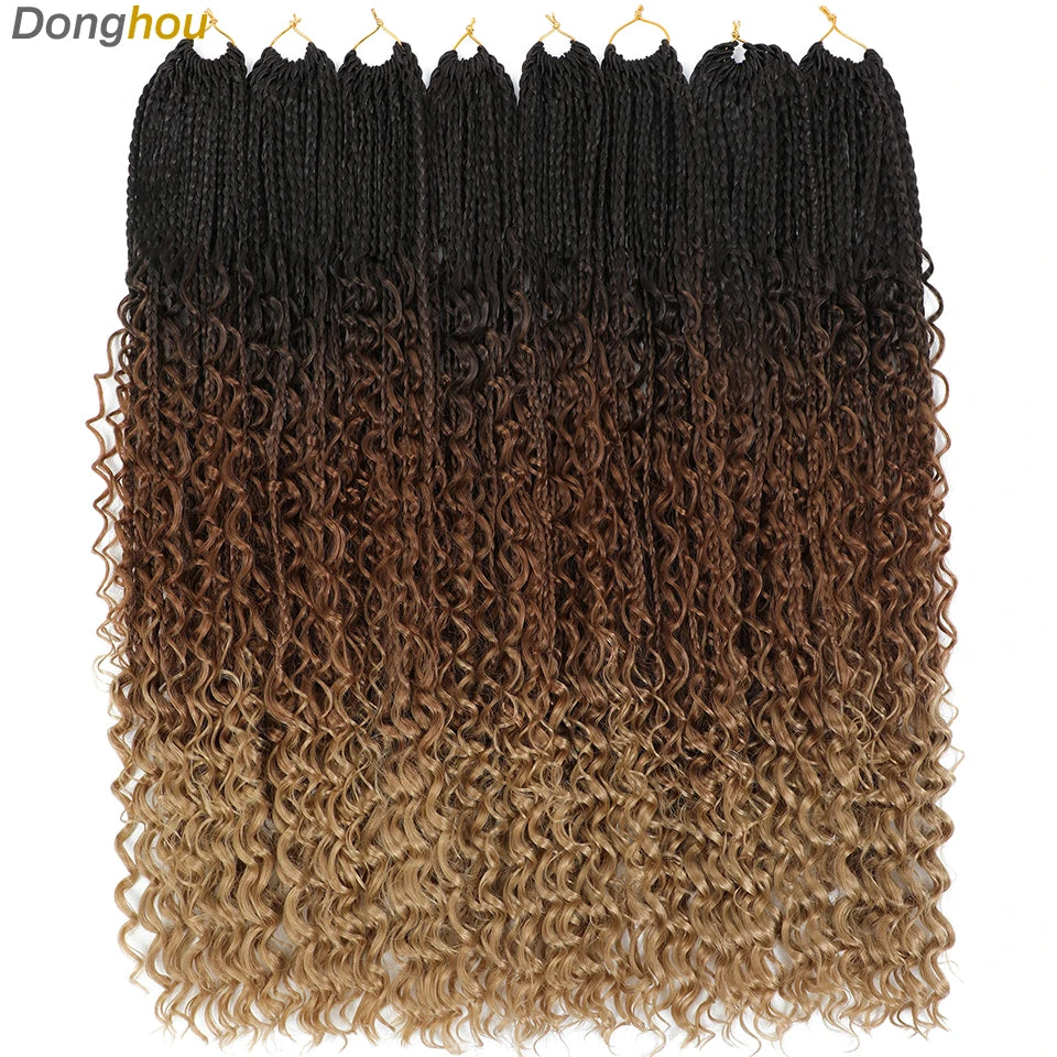 14 18 24 Inch Boho Box Braids Crochet Braids Curly Ends 1B 30 27 #4 Bug 8 Colors Ombre Goddess Bohemian Box Braids Crochet Hair