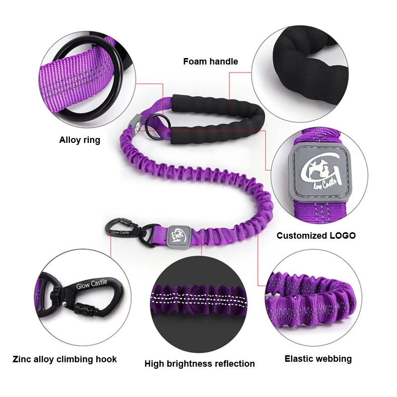 50cm Short Dog Leash Big Dog Training Leash Elastic Tactical Dog Lead Strong Short Traction Rope Durable Large Dog Leash Green