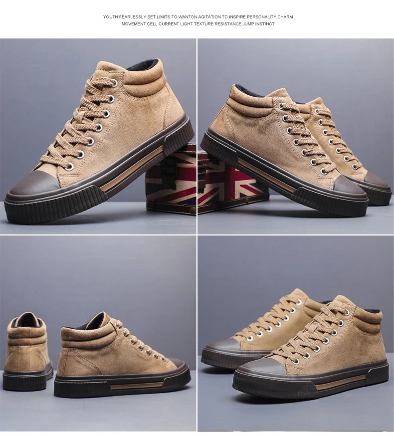 Autumn Men Casual Shoes Suede Leather Warm Shoes Male Lace-up Flats Sneakers Platform British Business Party Dress Boots SS24918