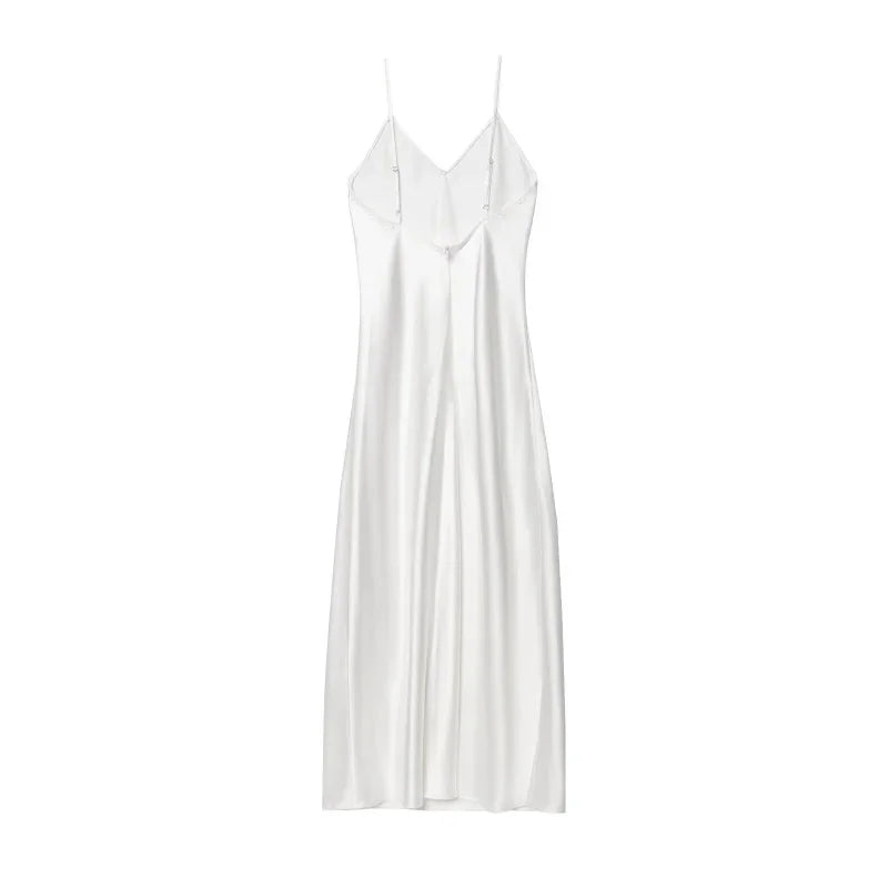 2025 New Elegant women's fashion silk satin texture MIDI dress sexy backless party slip dress