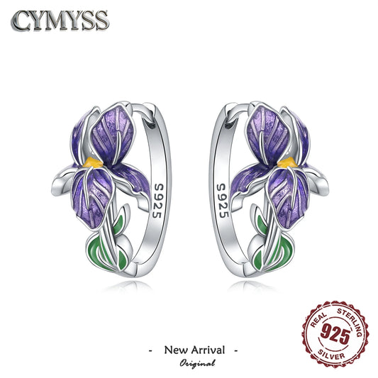 925 Sterling Silver Needle Iris Flower Hoop Earrings for Women Original Elegant Versatile Jewelry Birthday Party Fine Gift 2026